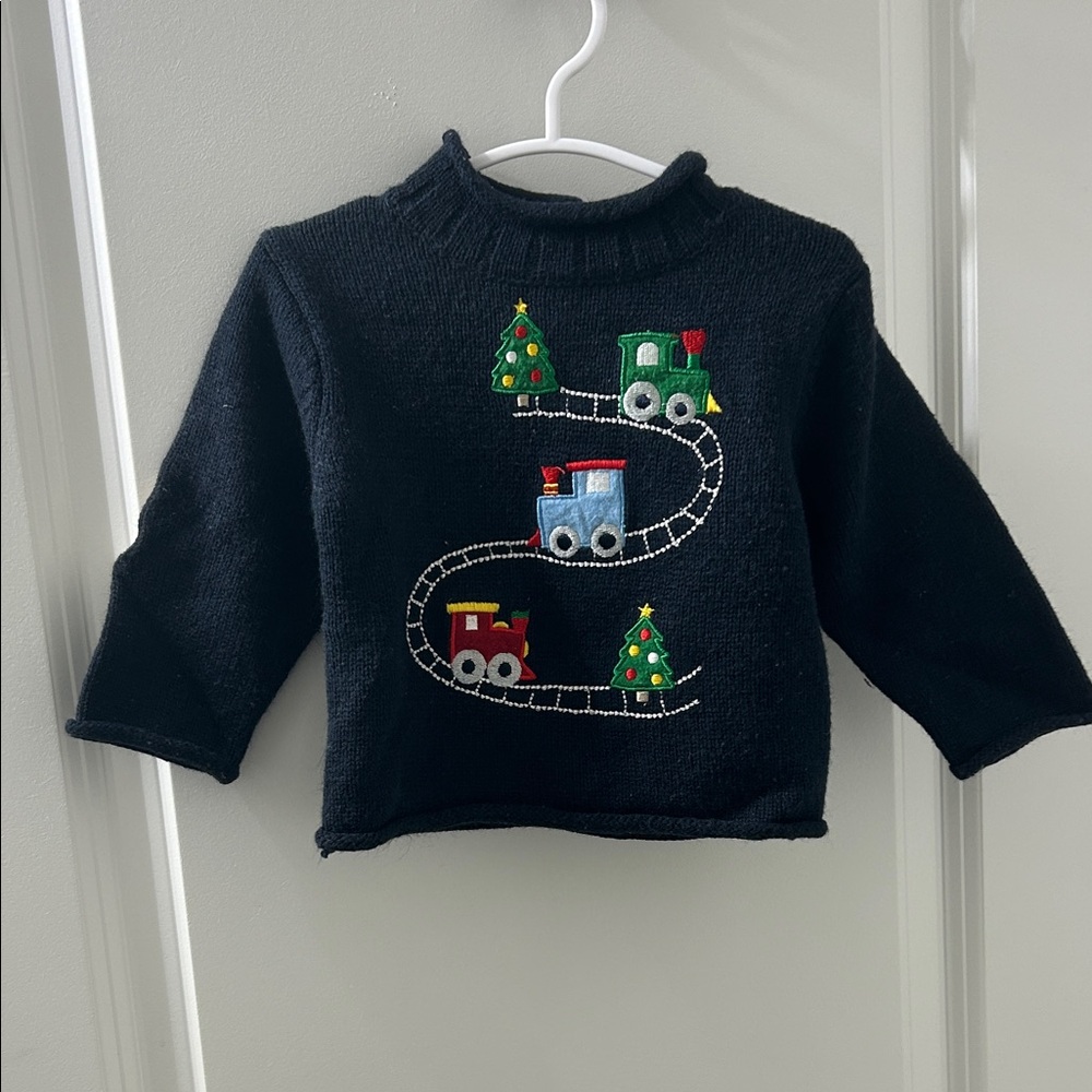 Vintage Navy Blue Baby Christmas Train Sweater - Picture 1 of 5